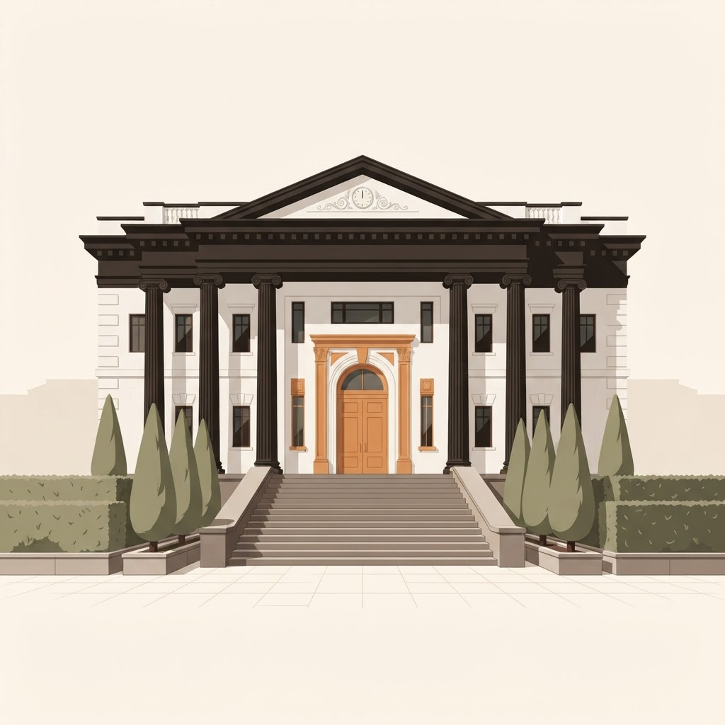 Illustration of an institutional compliance building with columns