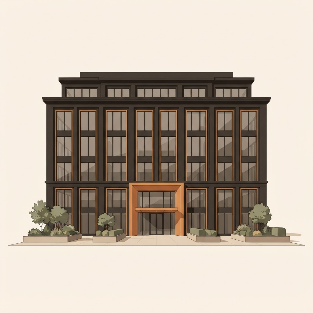 Illustration of a fintech headquarters building